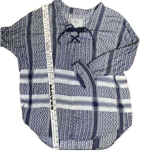 Rails Top Peasant Blouse BlueWhite Long Sleeve Tie Front Knit Size M - Picture 10 of 12